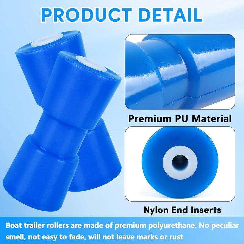 BALAVA Boat Trailer Roller 8/10/12in,Keel Rollers for Boat Trailer,Heavy Duty PU Bow Roller Boat Trailer Accessories Replacement Boat Trailer Parts Fits 5/8" Shaft (Blue,1/2 Pack) - Image 3